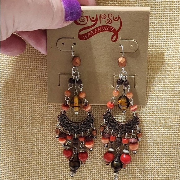 TRESKA beaded‎ dangle long chandelier earrings new!!! - Picture 3 of 5